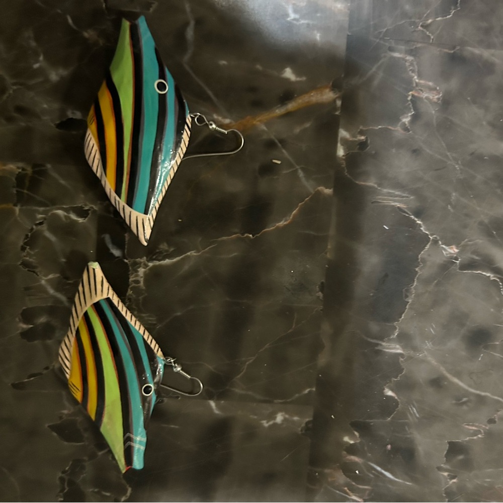 Colorful Wooden Striped Fish Earrings!